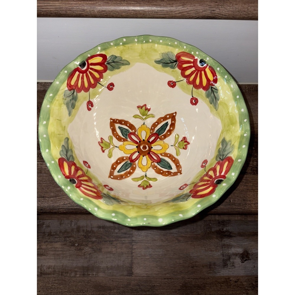 Maxcera 10.75"x 6.5" Paisley Leaf Serving Bowl Footed W/Ruffled Rim